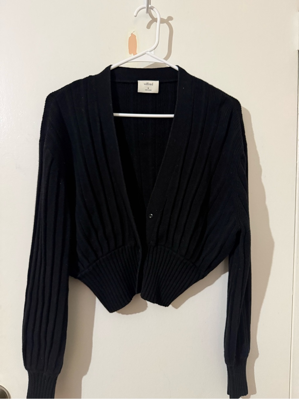 Wilfred Black Cropped Rib-Knit Cardigan Sweater